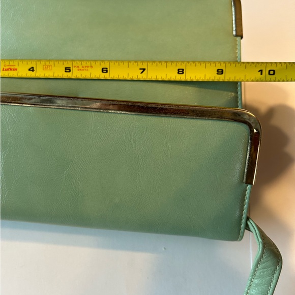Vintage Markay Leather Clutch Hand Bag Green Gold Trim - Picture 12 of 14